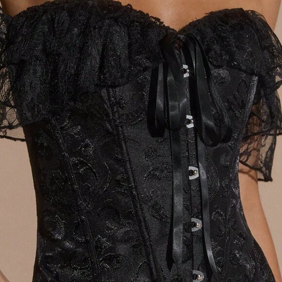 Black Women's Lace Front Tie Off-Shoulder Blouse - Picture 7 of 7